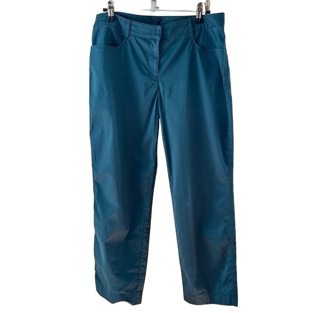 SoCa St John Teal‎ Blue Cotton Blend Straight Leg Pants Women's Size 6 Prep Luxe